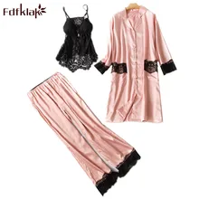 Fdfklak хорошее качество шелковый атлас пижамы Для женщин сезон: весна–лето сексуальные кружева пижамы для Для женщин Повседневное Домашняя одежда Пижама Mujer