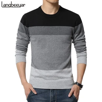 2020 New Autumn Fashion Brand Casual Sweater O Neck Striped Slim Fit Knitting Mens Sweaters And