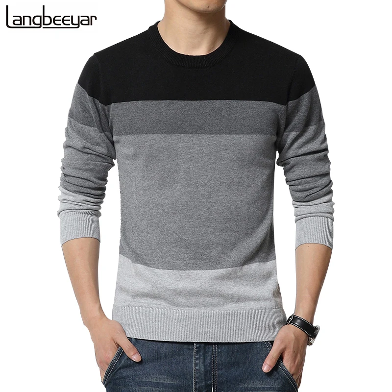 Beste 2020 Nieuwe Herfst Mode Merk Casual Trui O hals Gestreepte Slim Fit Breien Heren Truien En Pullovers Mannen Trui Mannen M 5XL