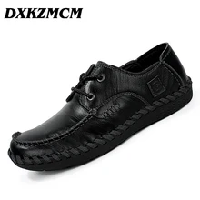 DXKZMCM New Arrival Men Cow Leather Shoes Breathable Handmade Genuine Leather Men Casual Shoes