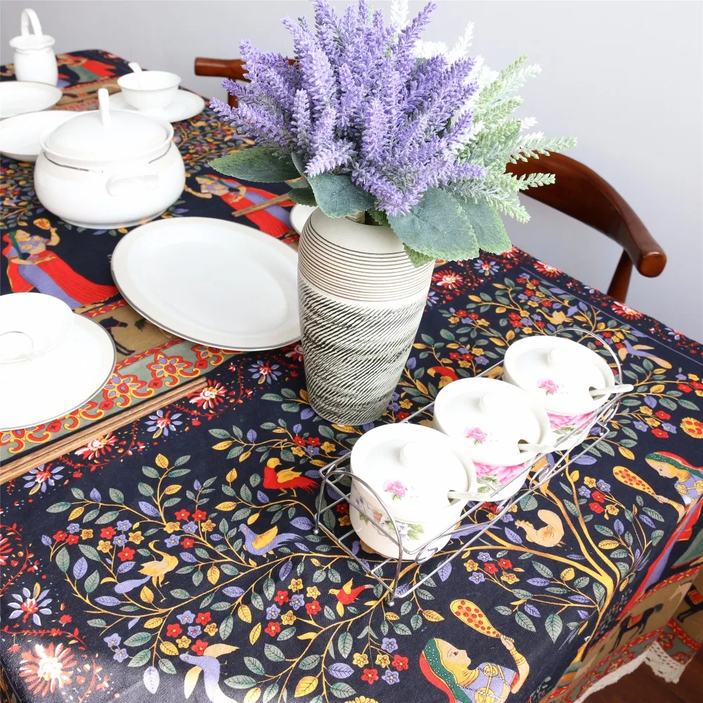 BeddingOutlet Ethnic Tablecloth Cotton And Linen Table Cover Multi Functional Table Cloth With Lace