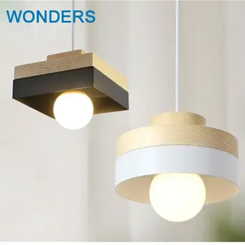 

Nordic minimalist wood single head pendant light creative personality bad hotel restaurant droplight white/black