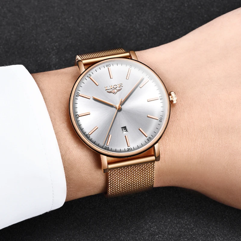 LIGE Gold Sliver Mesh Stainless Steel Watches Women Top Brand Luxury Casual Clock Ladies Wrist Watch Relogio Feminino +3B