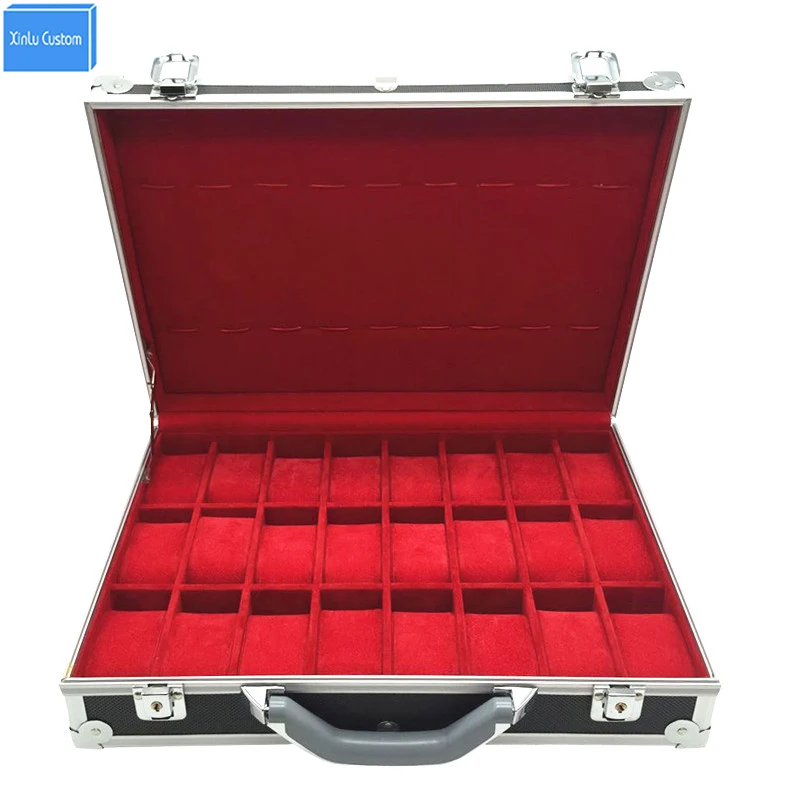 Metal Watch Suitcase Aluminum Watch Box Handle Holders Organizer 24