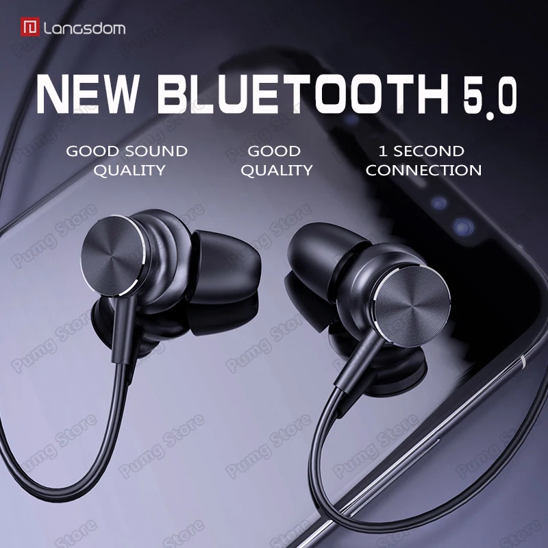 

Langsdom L33 Bluetooth 5.0 Earphone HIFI Stereo Wireless gaming headset Magnetic Switch Bluetooth sport Earphone with Microphone