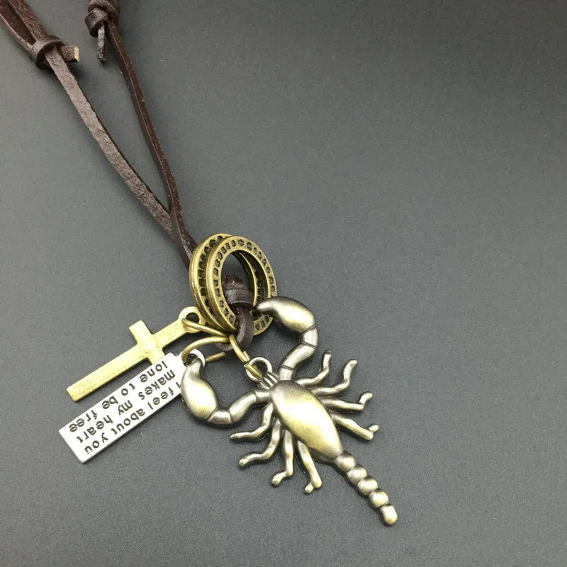 RONGQING Vintage Bronze Scorpion Pendant Necklace Poisonous Scorpion