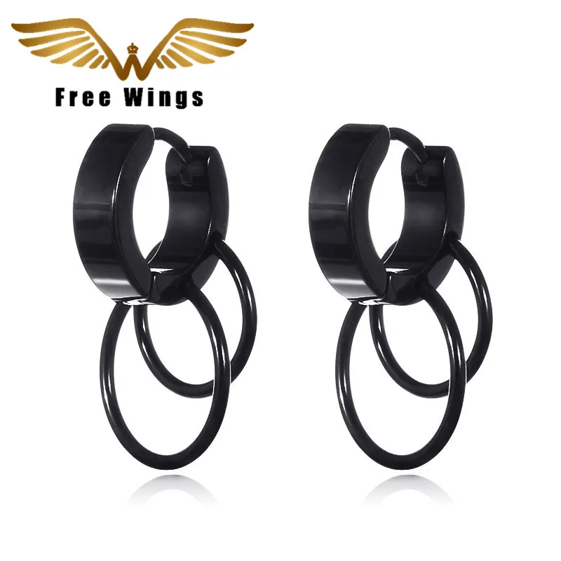 

Silver Black Small Hoop Earrings For Women Anti Allergic Double Ear Clip Titanium Earrings Punk Fashion 3d0