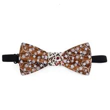 Модный деревянный джентльменский Карманный квадратный Брой воротник пуговица белый Печать галстуки-бабочки ручной работы Вечерние деревянный галстук костюм