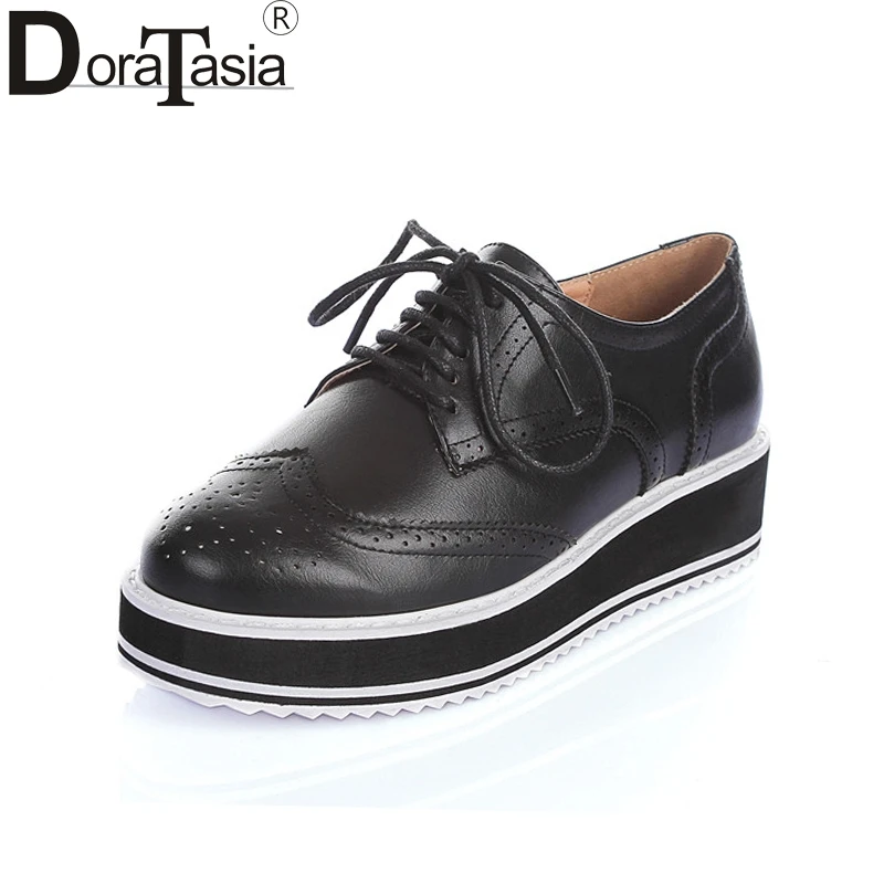 

Doratasia Brand Design Solid lace-up Round Toe Flat Platform Shoes Woman Casual Spring Flats Big Size 33-50