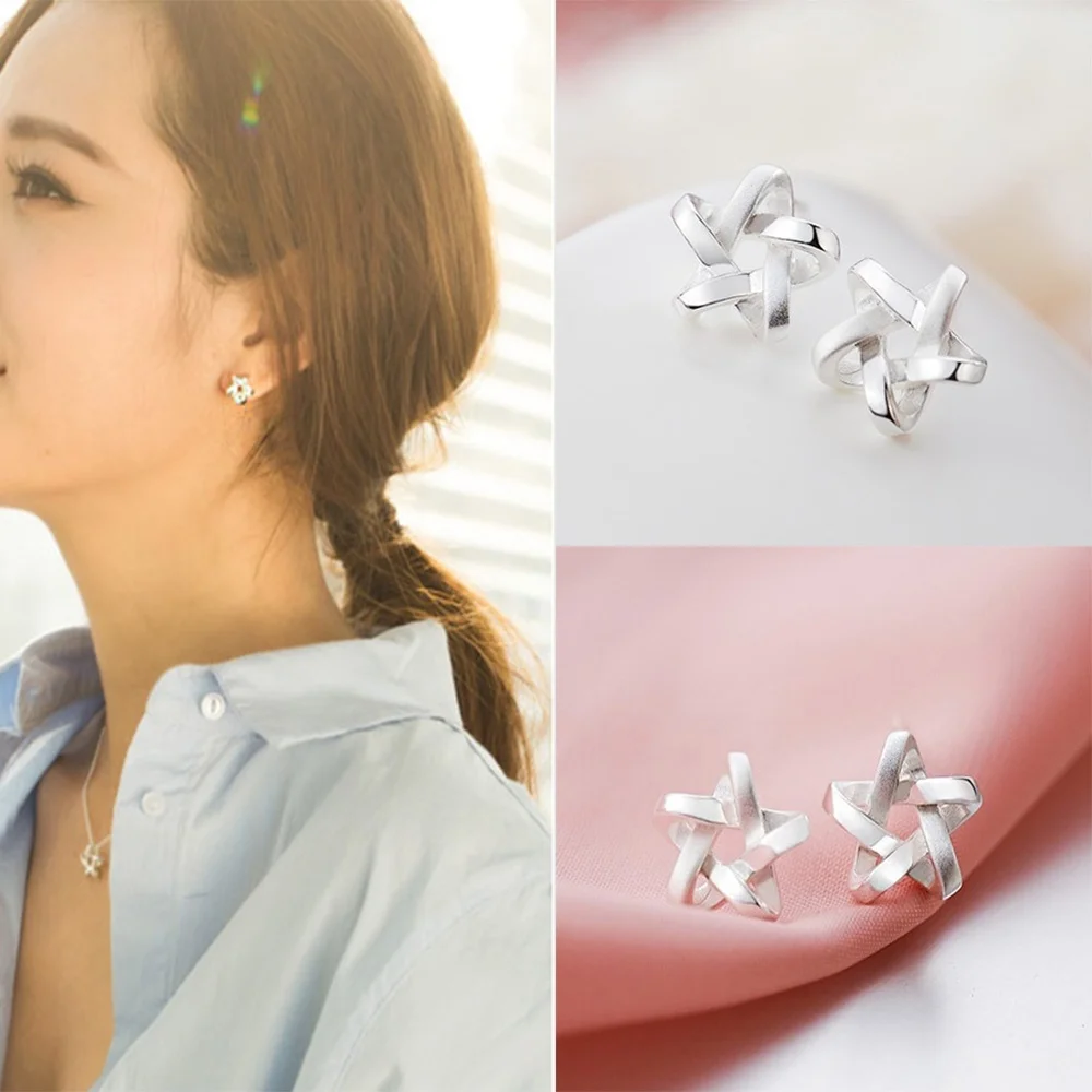

New 1 Pair Jewelry Silver Plated Good Jewelry For Women Stainless Steel Star Shape Studs Earrings
