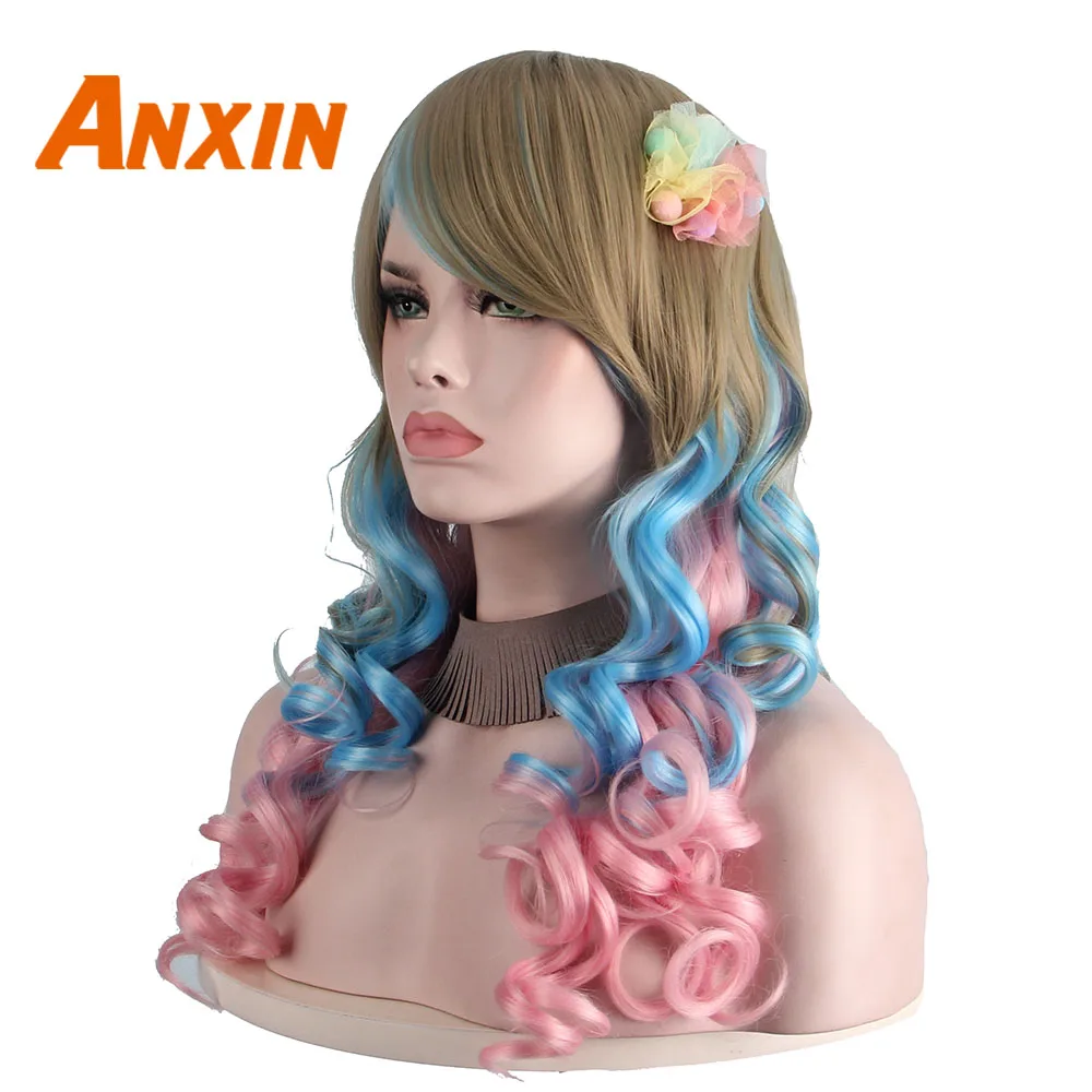 

Anxin Long Deep Wave Wig Colorful With Accessories For Women Synthetic Party Cosplay Anime Wig