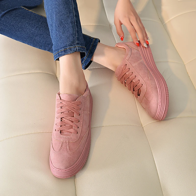 

Basket Femme Vulcanized Shoes Big Sizes New Style Lace Up Sneakers Footwear Shoes Women Solid Color White Pink Rubber