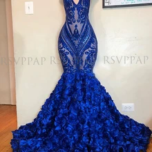 Прозрачные длинные платье для выпускного вечера es Sexy v-образным вырезом блесток розовыми цветами королевский синий черный девушка русалка платье с блестками для выпускного вечера