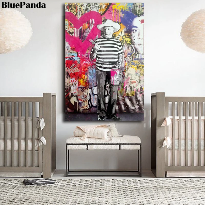 

Mr. Brainwash Graffit Street Poster Oil Painting Modern Canvas Decorative Wall Art Pictures For Living Room Bedroom Home Decor