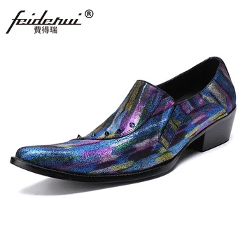 

Plus Size 2018 Fashion Pointed Toe Man Formal Dress High Heel Loafers Cow Suede Leather Studded Men's Banquet Party Shoes SL309