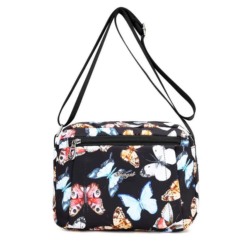 

Summer style Women Messenger Bags waterproof Nylon Casual Shoulder bag Floral Handbags Three Zipper Crossbody Bag for Woman