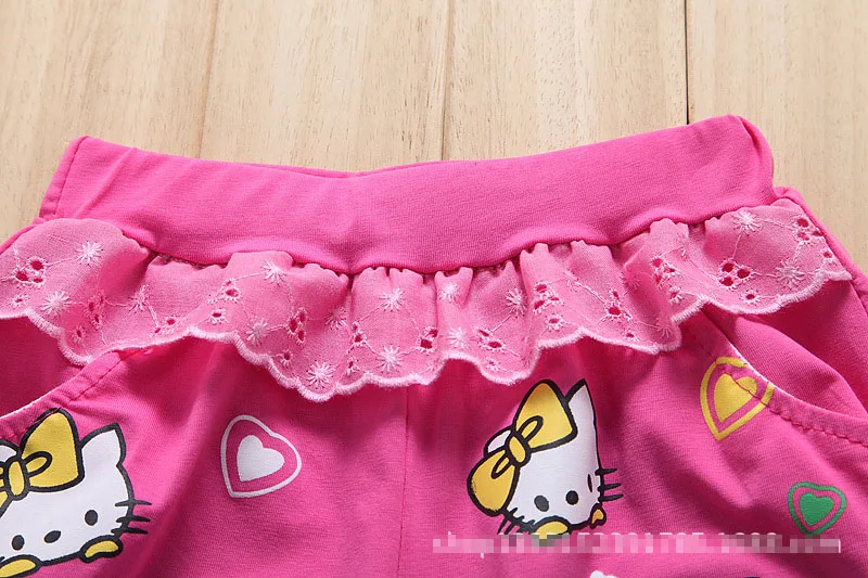 girls Summer Short baby fashion cotton Casual pants Carton Lace flower Print cat beau loves kids clothes