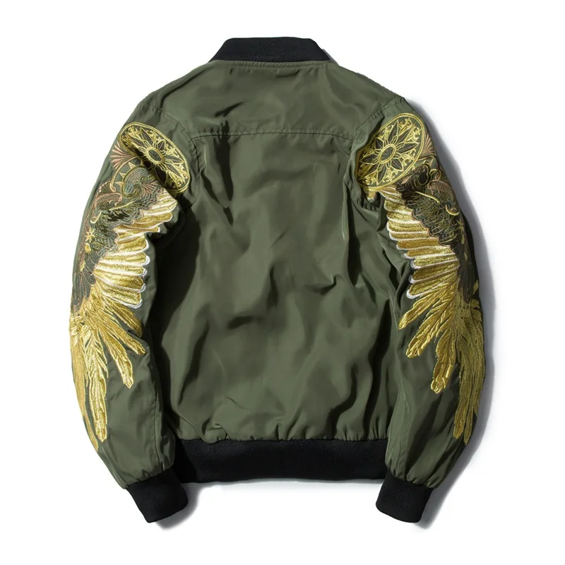 Mens spring Autumn Jacket Embroidery Gold Eagle Wings military Bomber Jacket Fashion Outwear Men's 
