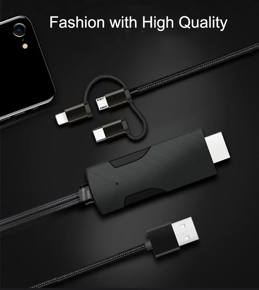 3 в 1 2 м 4 к HDMI HDTV Кабель usb type-c Micro USB к HDMI для iPhone X 8 7 6 для Android huawei Samsung, HTC, Xiaomi