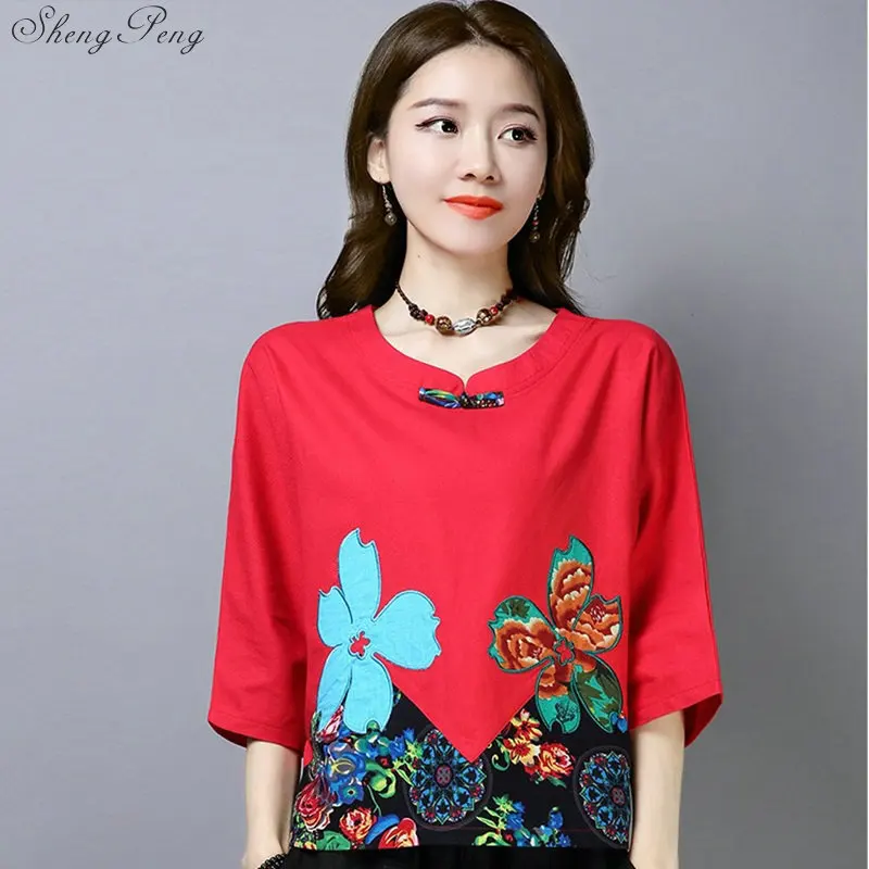 Китайская блузка традиционная китайская одежда для женщин льняная Восточная китайская одежда женские топы и блузки в китайском стиле V1456
