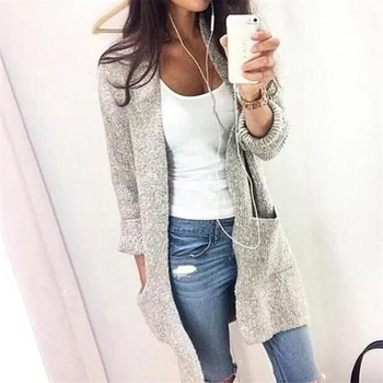 

European Station Autumn Winter Women Sweater Cardigan Jacket Fashion Leisure Long - Sleeved Large Pocket Knitwear s-6xl 7xl