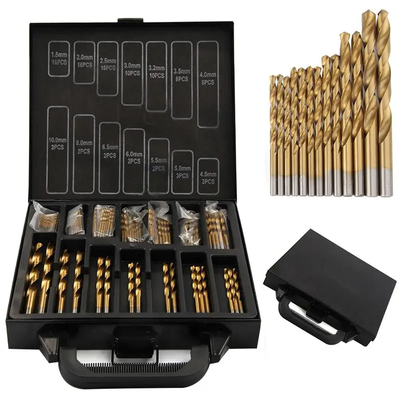 99pcs HSS 1.5mm 10mm Size Titanium Nitride High Speed Steel Drill Bit