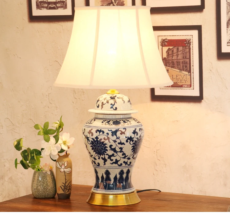 Bedroom vintage table lamp china living room Table Lamp for wedding decoration ceramic art table lamp antique blue and white (2)