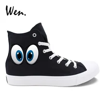 Вэнь мужские парусиновые кроссовки черный дизайн мультфильм глаза узор женская повседневная обувь белый высокий Топ на шнуровке эспадрильи цвета