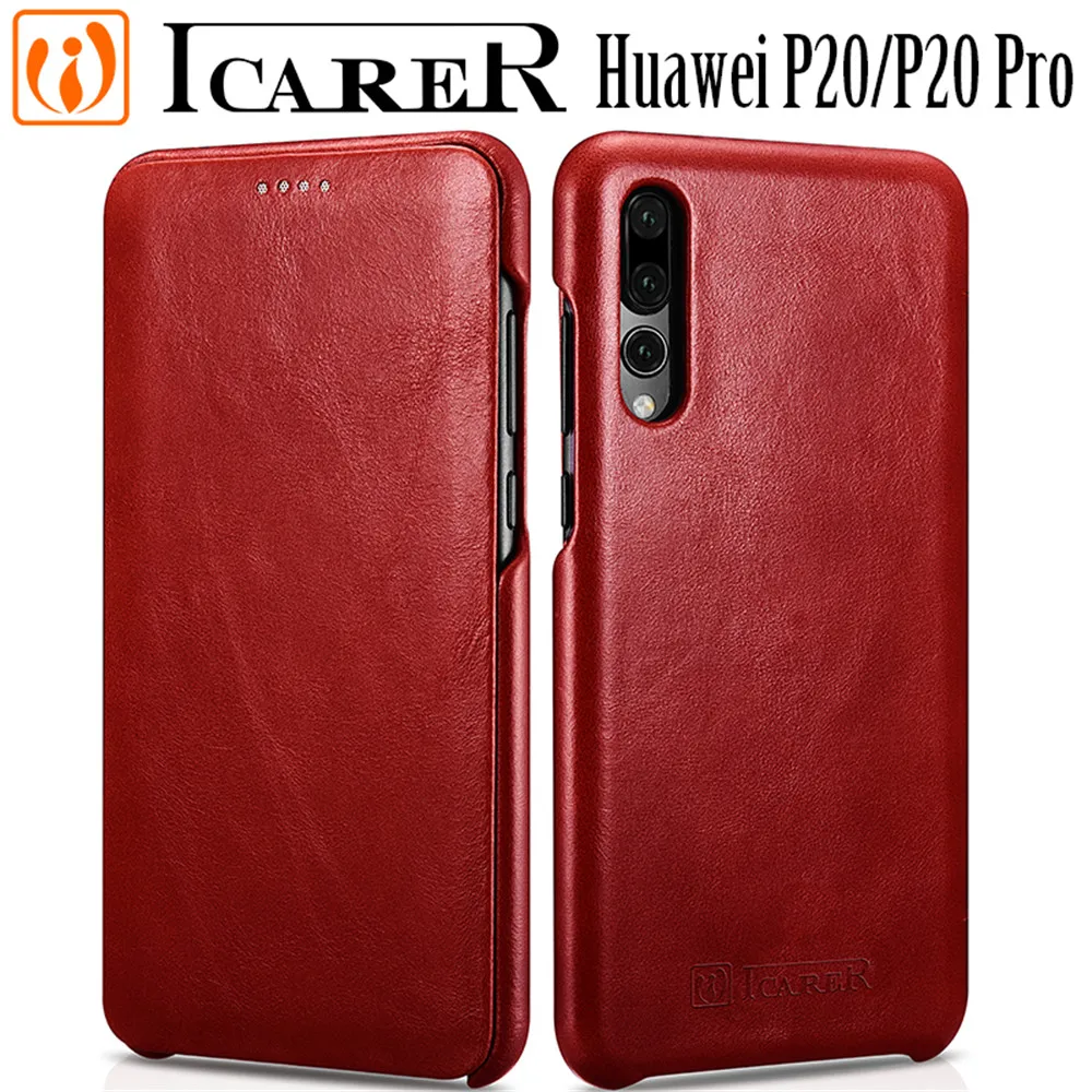 

Huawei P20 case Original Brand Icarer Luxury Genuine leather flip cover Huawei P20 Pro case Vintage protective phone funda cases