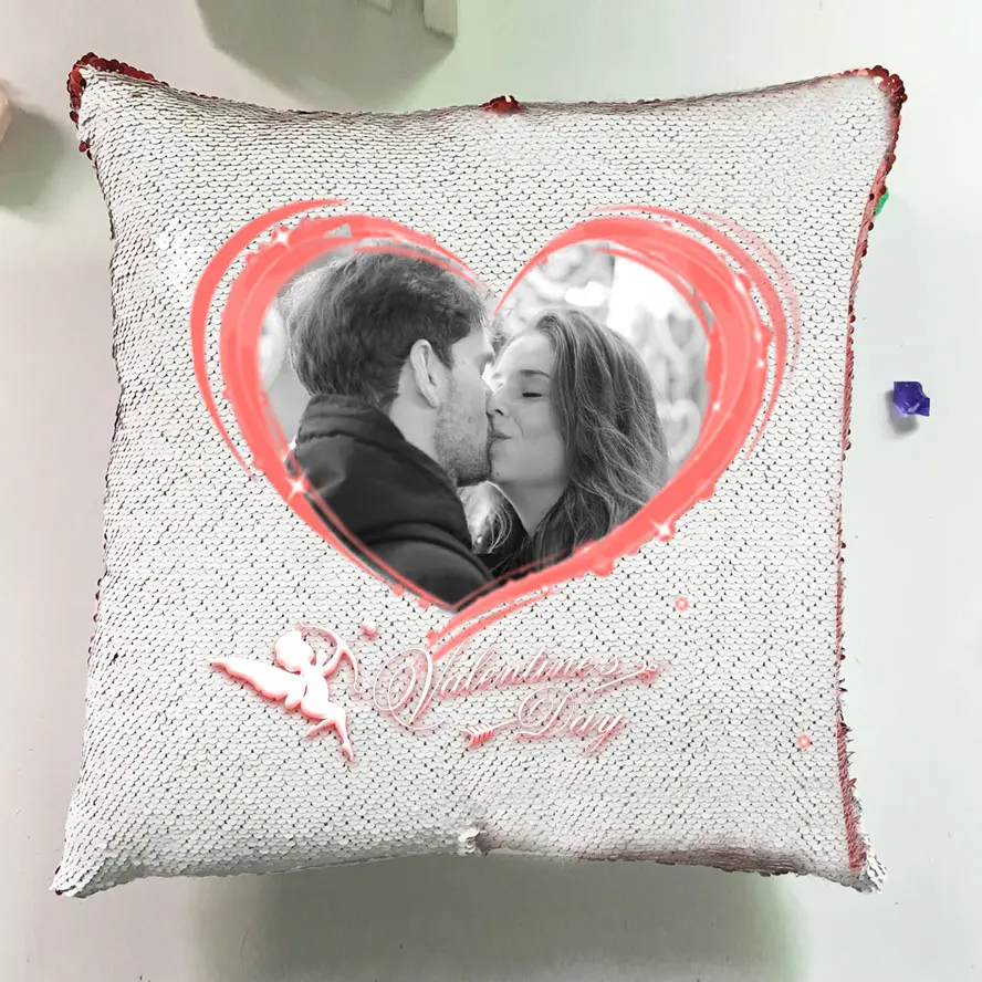 

Diy Custom Photo Sofa 3d Pillow Cover Cushion Heart Design Reversible Sequin Cusion For Couch Decorative Pillowcase 40x40cm J062