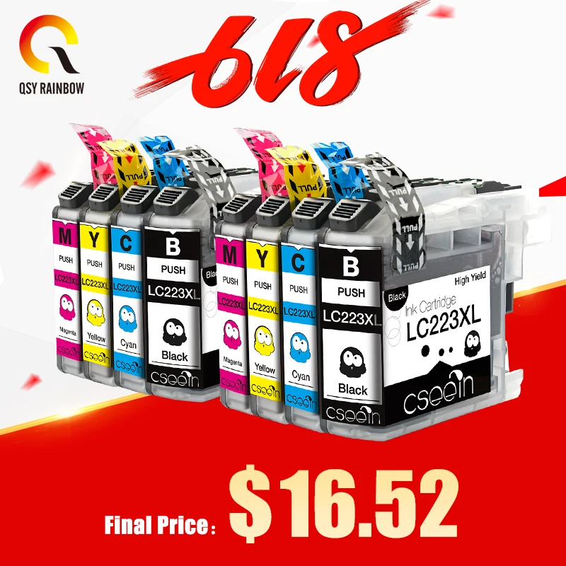 

8 pcs LC223 ink cartridge LC 223 LC223XL For Brother DCP-J562DW DCP-J4120DW MFC-J480DW MFC-J680DW MFC-J880DW MFC-J4620DW