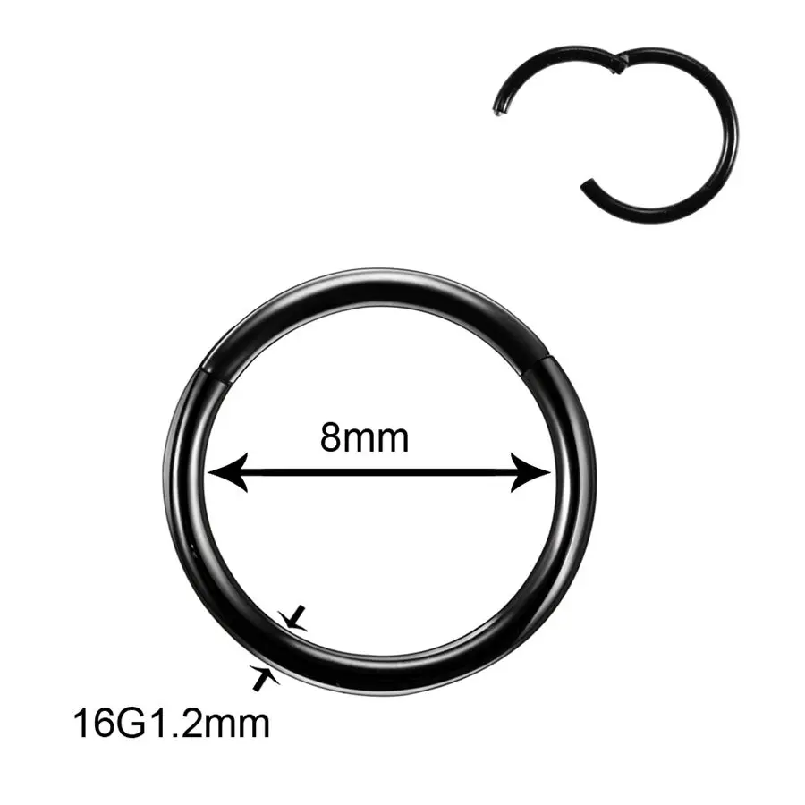 50 шт./лот титановые сегментные шарнирные кольца Перегородка носа кликер пирсинг для носа, губ, ушей хрящевая спираль брови ювелирные изделия для пирсинга тела - Окраска металла: Black v 1.2x8mm