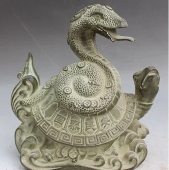 

RHS0151 9"Royal Chinese FengShui Bronze Dragon tortoise Turtle Snake Money Wealth Statue