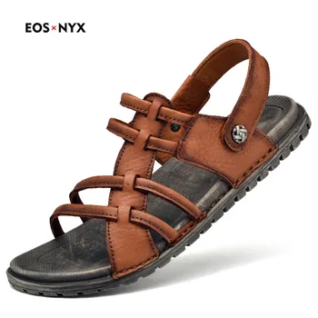 

Top Summer Genuine Leather Sandals Men's Casual Shoes sneakers Outdoor Beach Shoes Buckle Native Male Rubber leisure Sandals