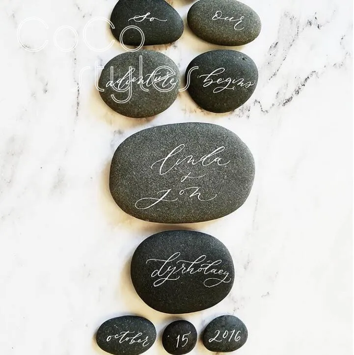  Cocostyles bespoke rustic cobblestone name card with hand writing for calligrapher wedding party in - 32891181352