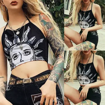 

Hirigin Women Casual Print Halter Tank Tops Vest Blouse Sexy Sleeveless Crop Top Shirt