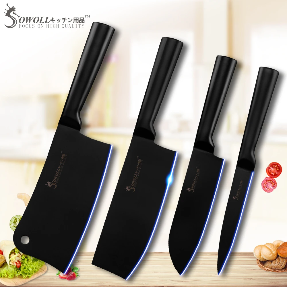 SOWOLL разделочный нож Santoku Nakiri для повара из нержавеющей стали набор ножей 3Cr13