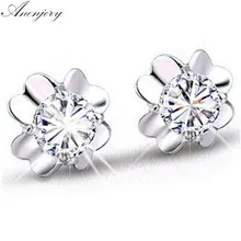Anenjery, акция, 925 пробы, серебряные серьги, блестящие, циркон, клевер, серьги-гвоздики для женщин, brincos oorbellen pendientes S-E48