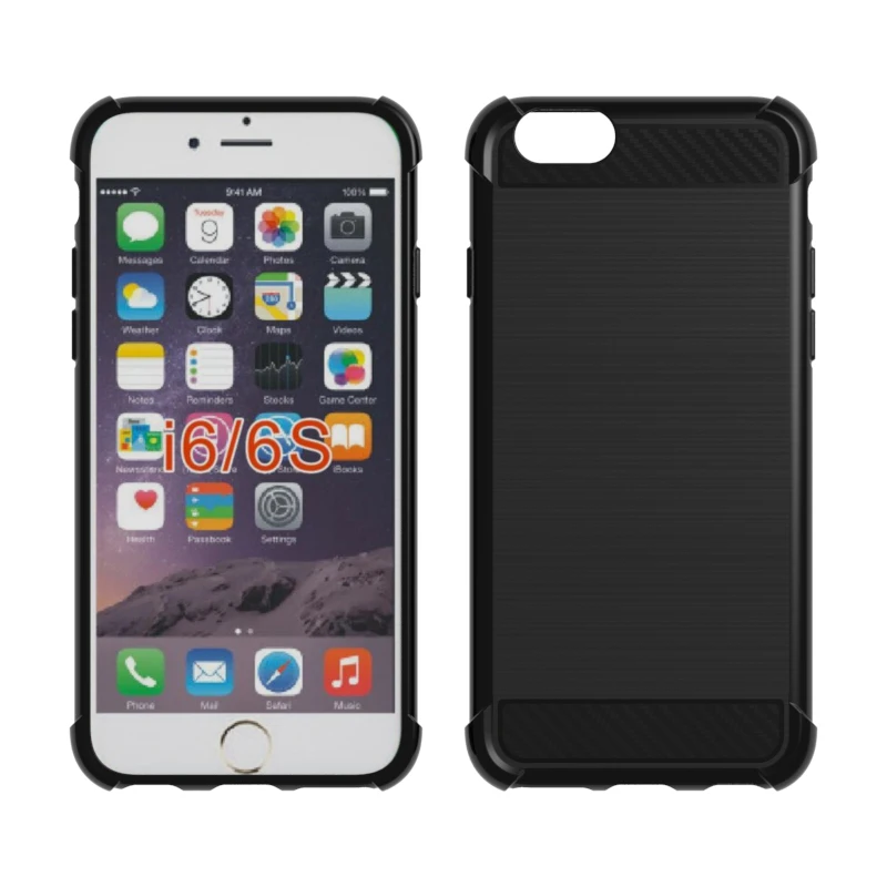 

100pcs/lot.Shock Absorption Cover Soft TPU Anti Scratch Carbon Fiber Design Back Case for iPhone 6 6S,free shipping by DHL