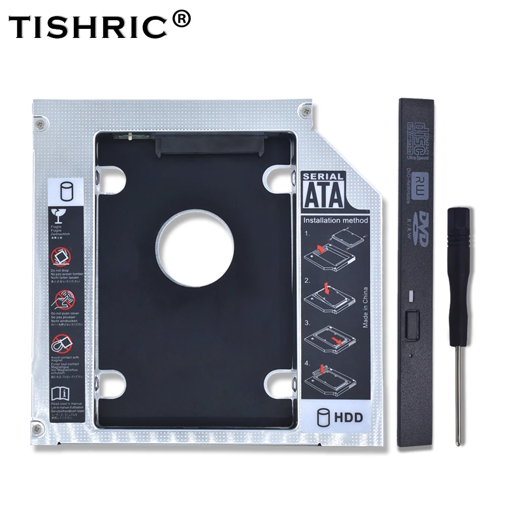 TISHRIC популярный универсальный алюминиевый 2nd HDD Caddy 12,7 мм SATA 3,0 CD адаптер для 2,5 ''7-12,5 мм SSD DVD чехол Корпус Optibay