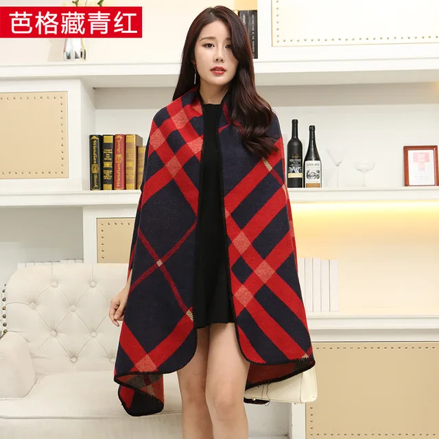 New Fashion Women Autumn Winter Long Chaddar Knitting Cloak Plaid ...