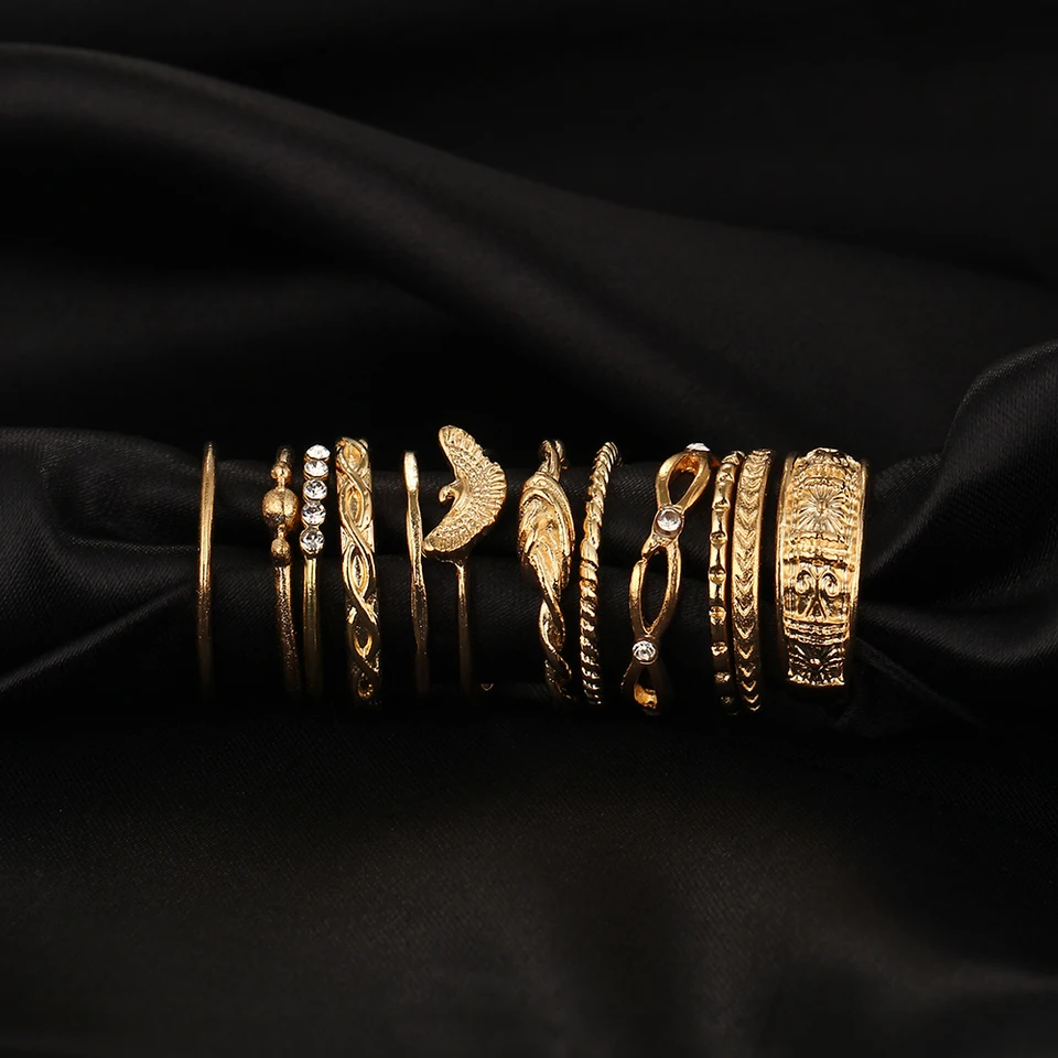 17KM 12Pcs/Set Charm Gold Color Midi Finger Ring Set for