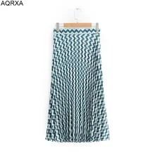 Женские плиссированные юбки с геометрическим рисунком до колена с принтом в стиле ампир; Повседневная Прямая ; SML green; 18Dec; боковая невидимая молния