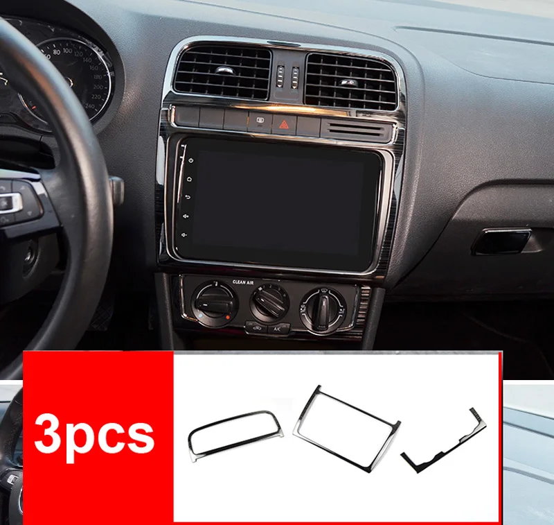 black Stainless steel item for vw polo 2011- Interior decoration Vent Middle control Gear position Decoration frame - Название цвета: 3