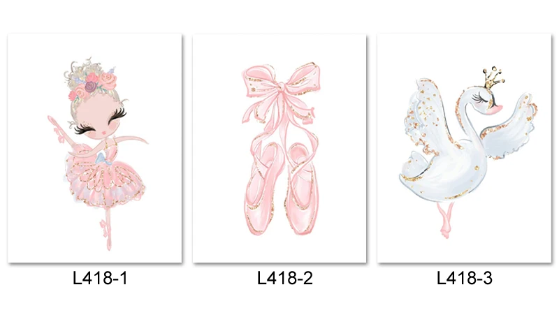 Детская балерина для маленьких девочек; настенная художественная обувь принцессы с лебедем; розовые балетные тапочки с принтом для детской комнаты; печать на холсте; картины в скандинавском стиле - Цвет: L418set