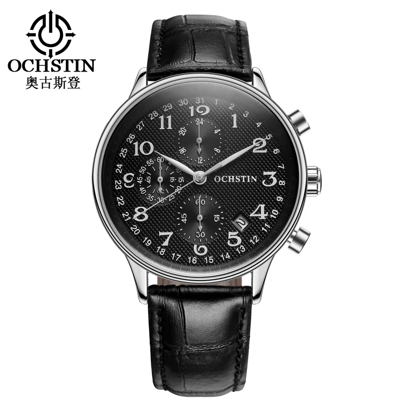 

OCHSTIN Men Chronograph Watch Men Sport Watch Leather Strap Quartz-Watch Waterproof Date Men's Wrist Watch Relogio Masculino