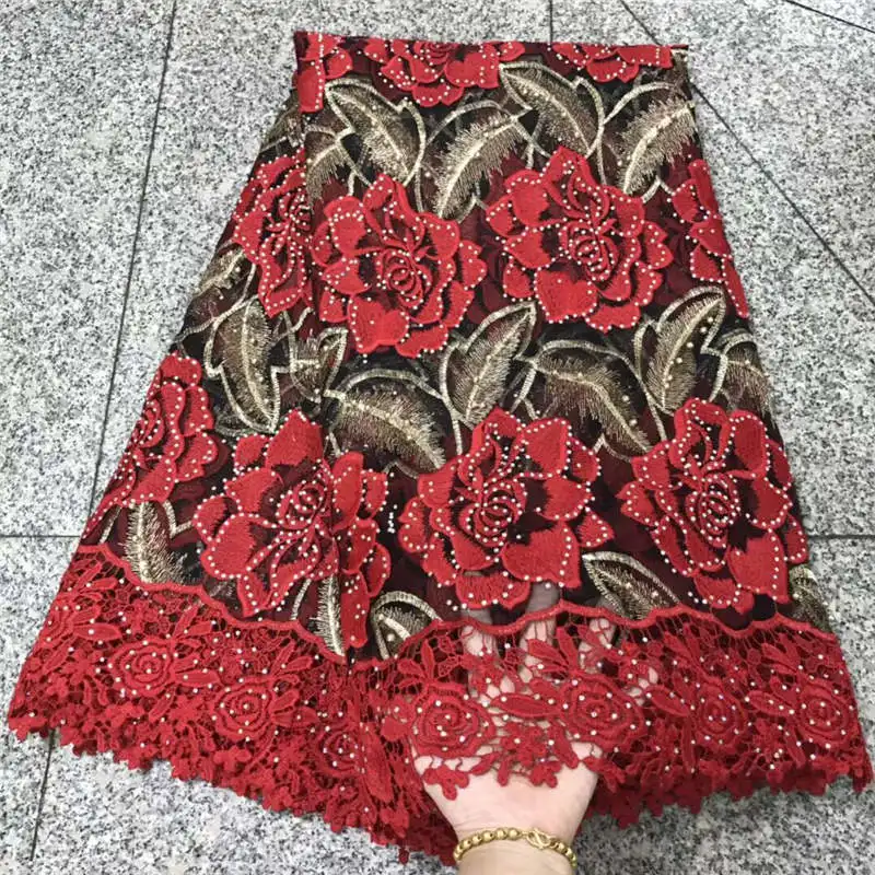 

Beauty Red Color Tulle Lace Fabric Fast Shipping African Lace Fabric For Wedding Embroidery French Lace Fabric With Stones