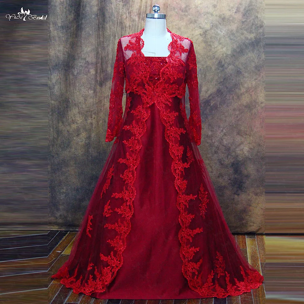 RSW477 Yiaibridal настоящая работа мусульманская двойка юбка и блузка стиль размера плюс длинные рукава красное свадебное платье