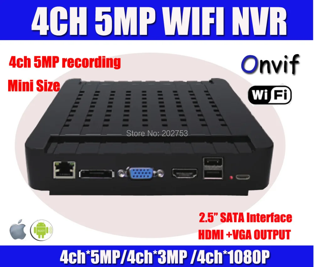 5MP / 3MP / 1080P 4Ch HDMI NVR HD Mini NVR Network Video Recorder Security For IP Cam System WIFI PC&Phone View P2P Cloud