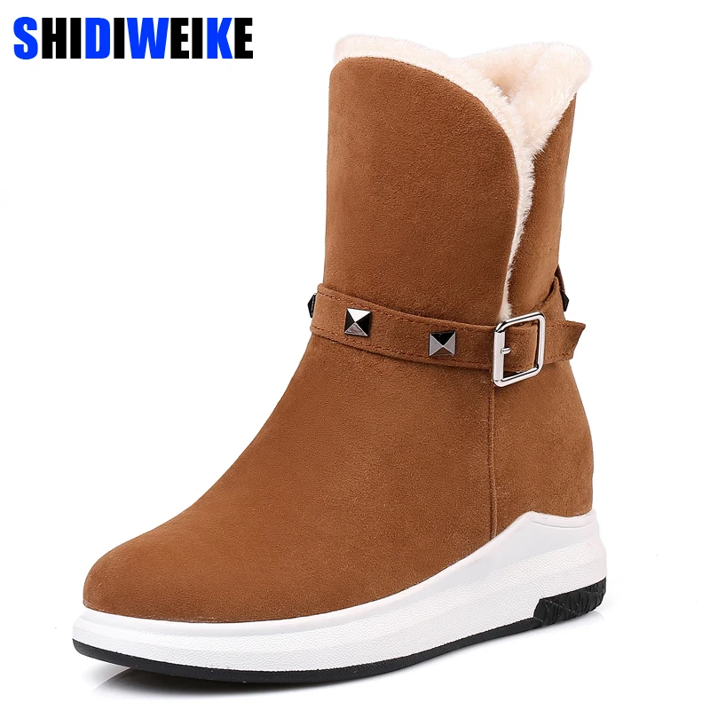 

Plus size 34-43 new keep warm ankle snow boots round toe Flock leather platform shoes woman sweet women winter boots Rivet m994